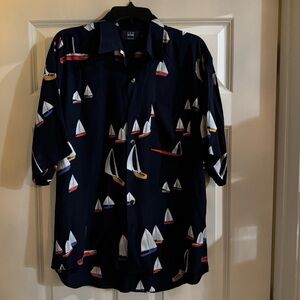 Ike Behar Dark Blue Sailboat Pattern Shirt